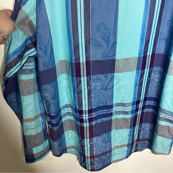 Bugatchi long sleeve button down shirt blue plaid paisley print classic fit XL - Picture 9 of 9